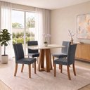 Ver imagem 1 de Conjunto Sala de Jantar Mesa Lisa 120cm com Tampo MDF e Vidro Redonda 4 Cadeiras Lily