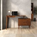 Ver imagem 1 de Mesa Escritório de Canto Modular Minimalista 110 a 145 cm Madeira Castanho Angolo Idimex