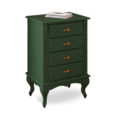 Mesa de Cabeceira 4 Gavetas Pés Luiz Xv Hannover 60817 - Verde Musgo
