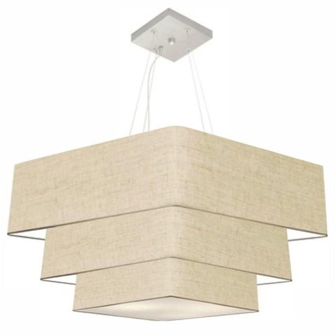Lustre Pendente Triplo Quadrado Md-4165 Cúpula em Tecido 80x70x60cm Rustico Bege - Bivolt