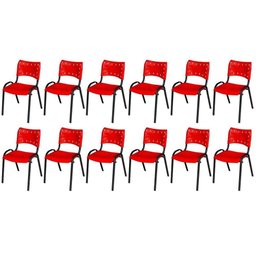 Cadeira Iso Base Preto Igreja, Escola, Escritório - Vermelho - Kit 12 Peças - 2