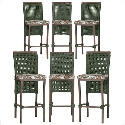 6 Banqueta em Alumínio Roma Marrom Corda Náutica Tecido 6