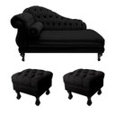 Ver imagem 1 de Recamier Divã Namoradeira Larissa 150cm + 2 Puffs Retrô Suede Preto - LM DECOR