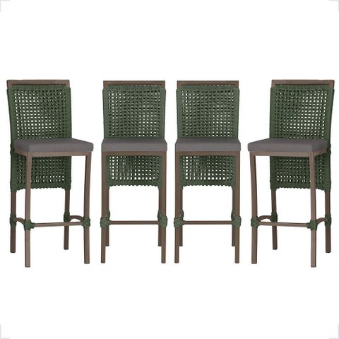 4 Banqueta em Alumínio Roma Marrom Corda Náutica Tecido 11