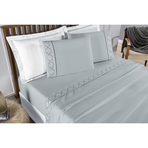 Conjunto de Lencol Casal Super King Madri 300 Fios 04 Pçs Toque Super Macio:cinza