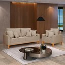 Ver imagem 1 de Kit Sofá Beny + 2 Poltronas para Sala Confortável Linho Bege