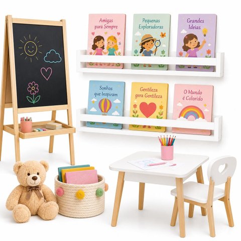 3 Prateleira Montessori Infantil 60cm Expositor de Livros