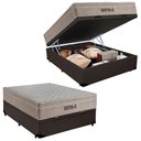 Ver imagem 1 de Cama Box Baú Casal Sintético Cremil + Colchão Molas Ensacadas Airprime 138cm Marrom - Suporta At