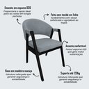 Ver imagem 4 de Kit 4 Cadeiras de Jantar Estofadas Helen Linho Cinza Madeira Eucalipto Tratado Preto Sala Luxo
