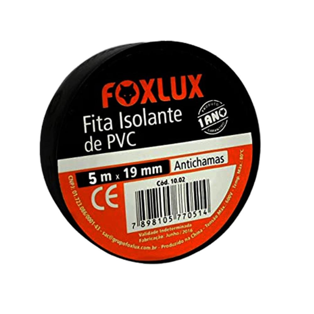 Fita Isolante Antichamas Preta 19mm x 5M - Foxlux