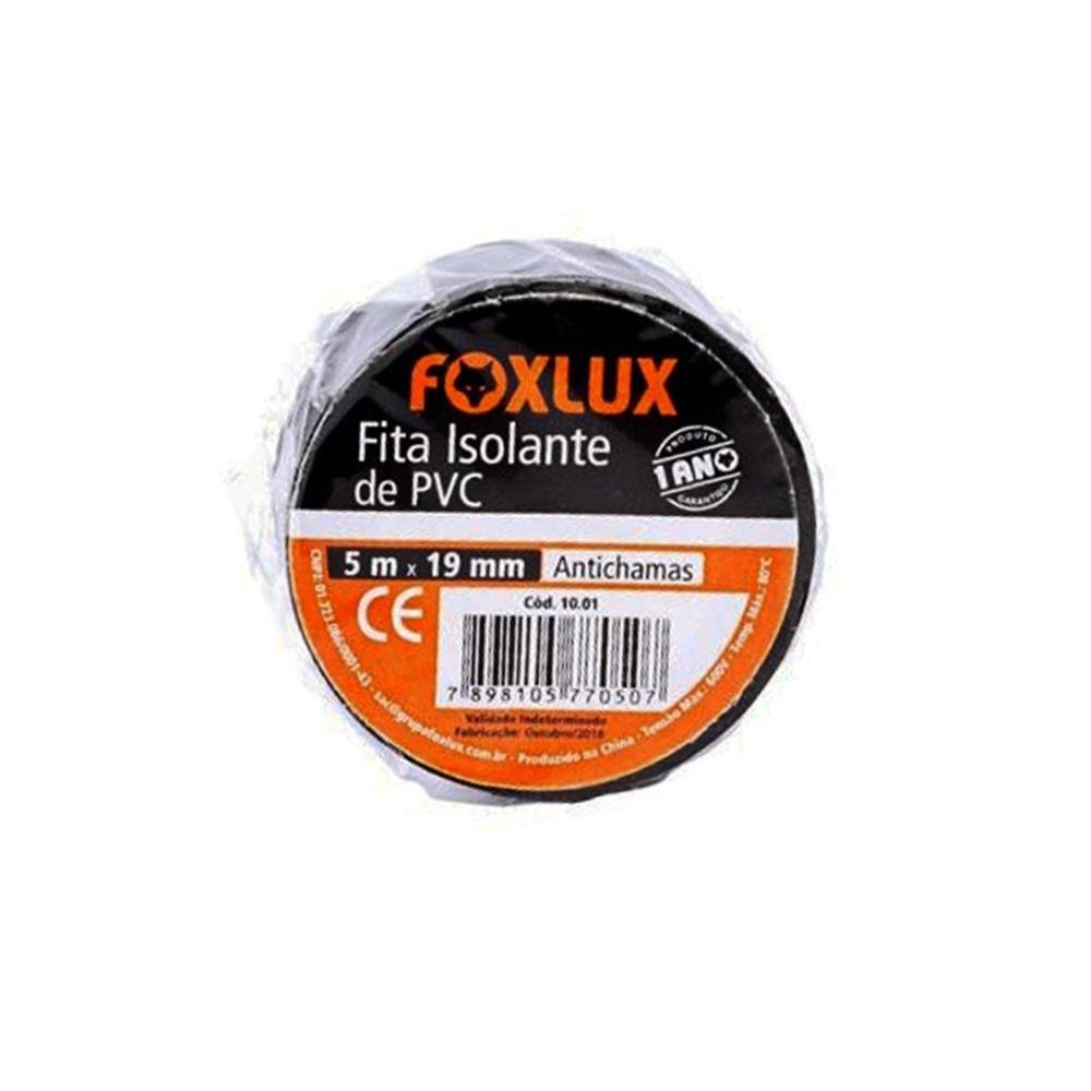 Fita Isolante Antichamas Preta 19mm x 5M - Foxlux - 2