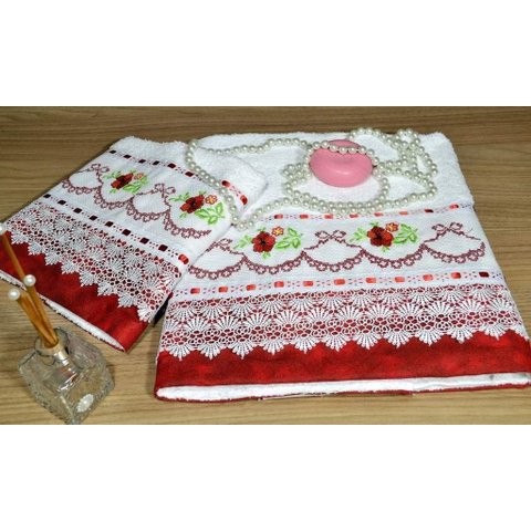 Jogo de Toalhas Bordadas Banho e Rosto - Mariana Arte & Tear