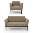 Ver imagem 1 de Conjunto Poltrona e Namoradeira Decorativa Karen Pés Fixo em Madeira Preto Suede Nude G19 - Gran Bel