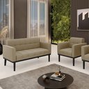 Ver imagem 2 de Conjunto Poltrona e Namoradeira Decorativa Karen Pés Fixo em Madeira Preto Suede Nude G19 - Gran Bel
