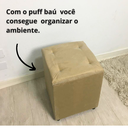 Ver imagem 4 de Puff Bau Quadrado Decoração Guarda Brinquedos Assento - Bege