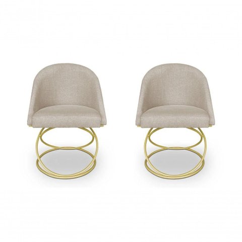 Kit 2 Cadeira de Jantar Luxo Base de Metal Dourado Sala Esritório Recepção Suede Veludo Bege do