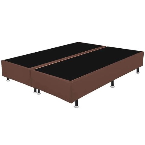 Base Box Casal Bipartido Marrom Sintético 30x138x188