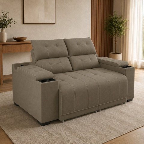 Sofá Retrátil e Reclinável 2 e 3 Lugares 200cm com USB e Porta-Copos Verona Veludo Impéria