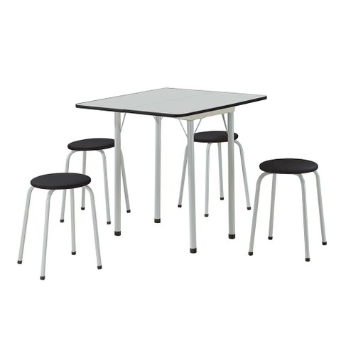 Conjunto de Mesa Nádia Quadrada Dobrável Branco e Preto 4 Banquetas - Criativa 431f/100pre