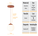 Ver imagem 4 de Pendente Bronze C/ Globo de Vidro Branco de 14cm + Led 2w