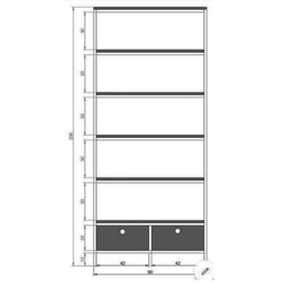 Estante para Livros de Madeira e Ferro com 6 Prateleiras e 2 Gavetas - Estilo Industrial - 6