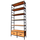 Ver imagem 3 de Estante para Livros de Madeira e Ferro com 6 Prateleiras e 2 Gavetas - Estilo Industrial