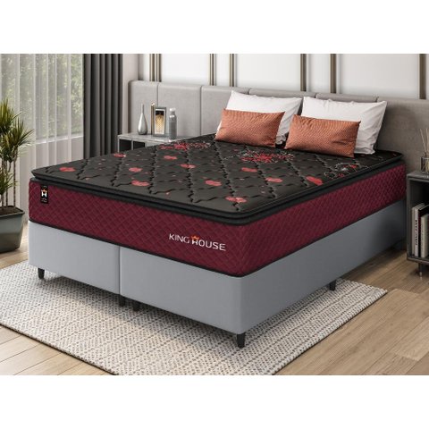 Conjunto Cama Box c/ Molas Ensacadas Toronto Vermelho Queen 158x198x66