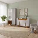 Ver imagem 1 de Kit Cristaleira Elba e Aparador Tâmisa Ripado Led Sala - Off/ Naturalle