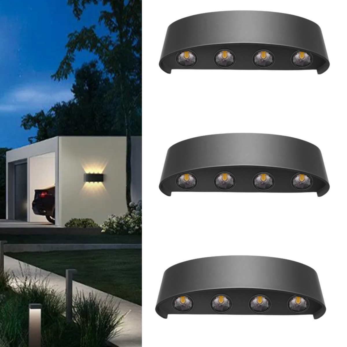 3 Luminárias Arandela (Cor Preta) Meia Lua De Sobrepor LED 8W Bivolt IP65 Cor Da Luz Branco Quente C
