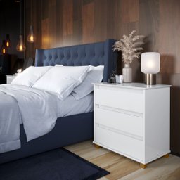Mesa De Cabeceira Mini Cômoda Criado 3 Gavetas Para Quarto:Branco - 2