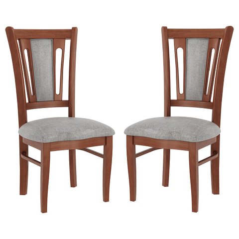 Kit 2 Cadeiras Estofada Munike 50 x 102 Cm Madeira Maciça Imbuia Linho Cinza L55 - RMI