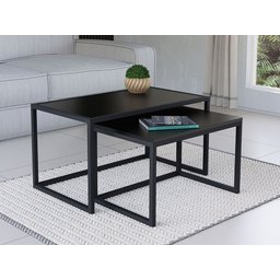 Conjunto Mesa de Centro Industrial 84cm e 80cm Aço Preto Duo Madeira Don Castro Decor - 1