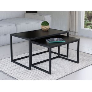 Conjunto Mesa de Centro Industrial 84cm e 80cm Aço Preto Duo Madeira Don Castro Decor