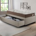 Ver imagem 6 de Base Box Cama Solteirão Sapateira Linho Bege e Colchão Relax Adorabile Ecoflex 96x203