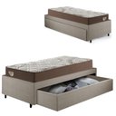 Ver imagem 1 de Base Box Cama Solteirão Sapateira Linho Bege e Colchão Relax Adorabile Ecoflex 96x203