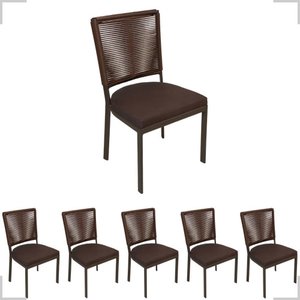 Jogo 6 Cadeiras de Alumínio Corda Sintética Assento 50cm Alt Marrom