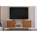 Ver imagem 1 de Rack Bancada P/tv até 60 Polegadas Flat Ripado C/ Nichos e Pés 150x60cm Freijó/off White - Dj Mó