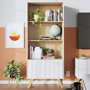 Estante de Livros Link com 2 Portas e 3 Prateleiras Branco Fosco Taurani Nobre Colibri Moveis