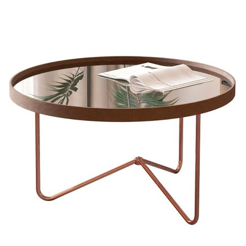 Mesa de Centro Alamanda Sala Espelhada com Pés Metálicos Castanho/bronze