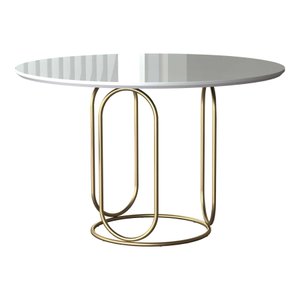 Mesa de Jantar Cozinha Omega Redonda Base Dourada Light 1.30 Cm Vidro Branco