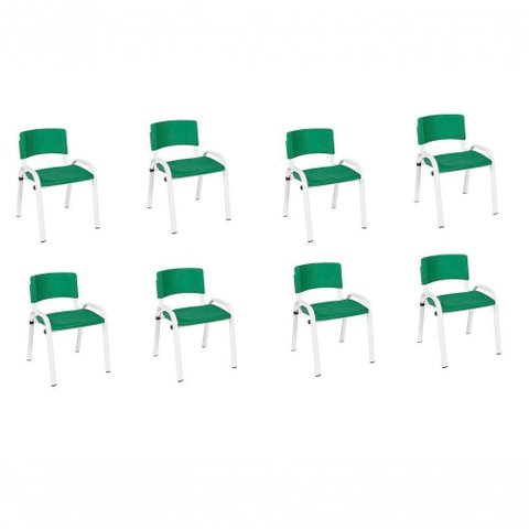 Kit 8 Cadeira Iso Infantil Creche, Base Branco Verde Escuro