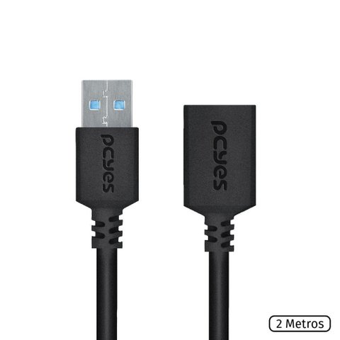 Cabo Extensor Usb a 3.0 Macho para Usb a 3.0 Fêmea 28awg Puro Cobre 2 Metros - Puamf3-2