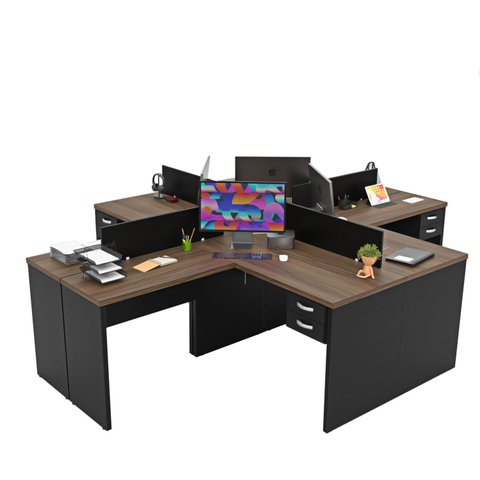 Estação Trabalho Ilha de Canto em L 120x60cm com Gavetas Netmobil- Nogal/preto