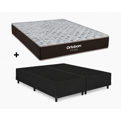 Cama Box Base Casal Bipartido Preto Colchão Fit D33 Espuma 138x188 - Ortobom