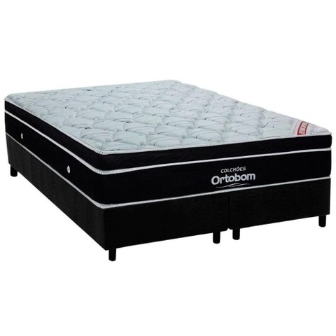 Conjunto Box King: Colchão Molas Ortobom Superpocket Elegant + Base Crc Suede Black(186x198)