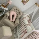 Ver imagem 2 de Poltrona de Amamentação com Balanço e Puff Liz Suede Bege - Larbelle