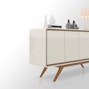 Ver imagem 3 de Buffet Chan 1.60m 100% Mdf Estilo Retrô com Pés em Madeira Cantos Arredondados 4 Portas e Dobradiças