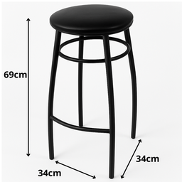 Kit 2 Banqueta Alta Redonda Aço Preto Estofada Estilo Industrial para Balcão Bar Cozinha Bistrô - 3