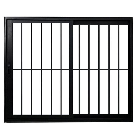 Janela Vitro 2 Folhas com Grade de Correr Alum. Preto Linha Veneza 100x150 Esquadrias Bergamo