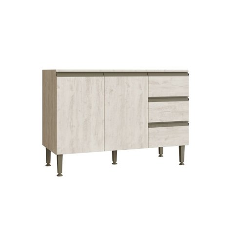 Balcão de Pia de Cozinha 120 Cm GRETA 2 Portas 3 Gavetas MDP 15mm CREMA - Megasul